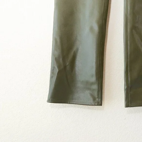 NYDJ Sculpt-Her Olive Faux Leather Straight Leg Pants Lift Tuck Women Size 4